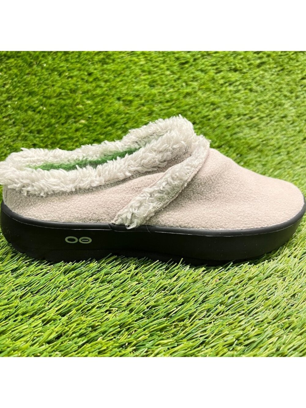 OOFOS OOcoozie Womens Size 6 Beige Black Casual Slip On Recovery Mules Shoes